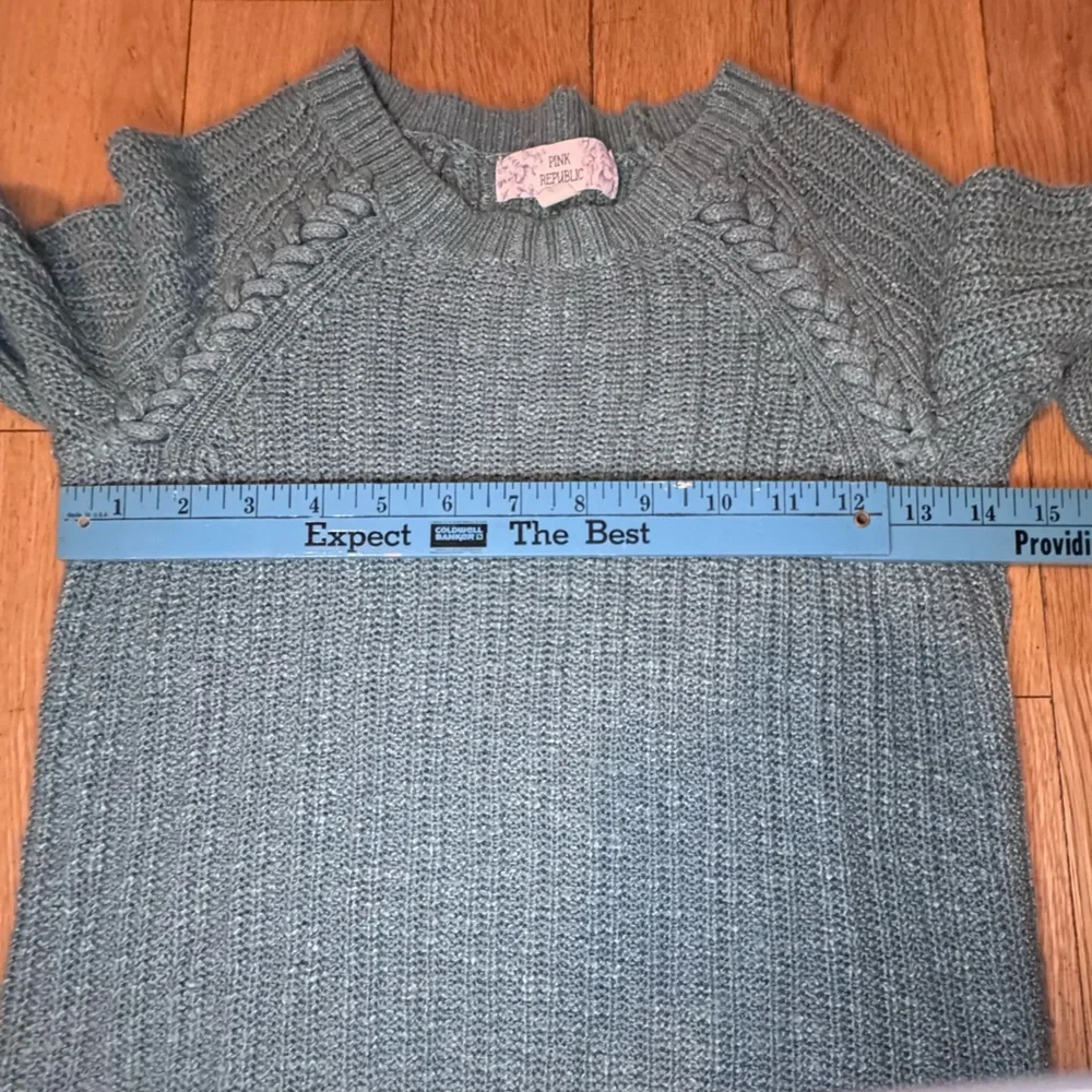 Pink Republic Teal Cable-Stitch Crewneck Sweater XS